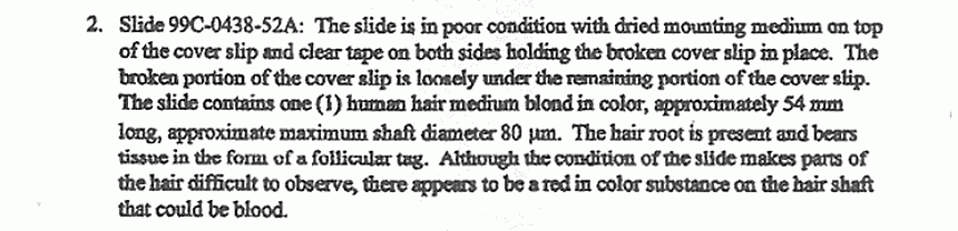 November 30, 1999: AFME Forensic Trace Materials Analysis Lab Report, p. 2