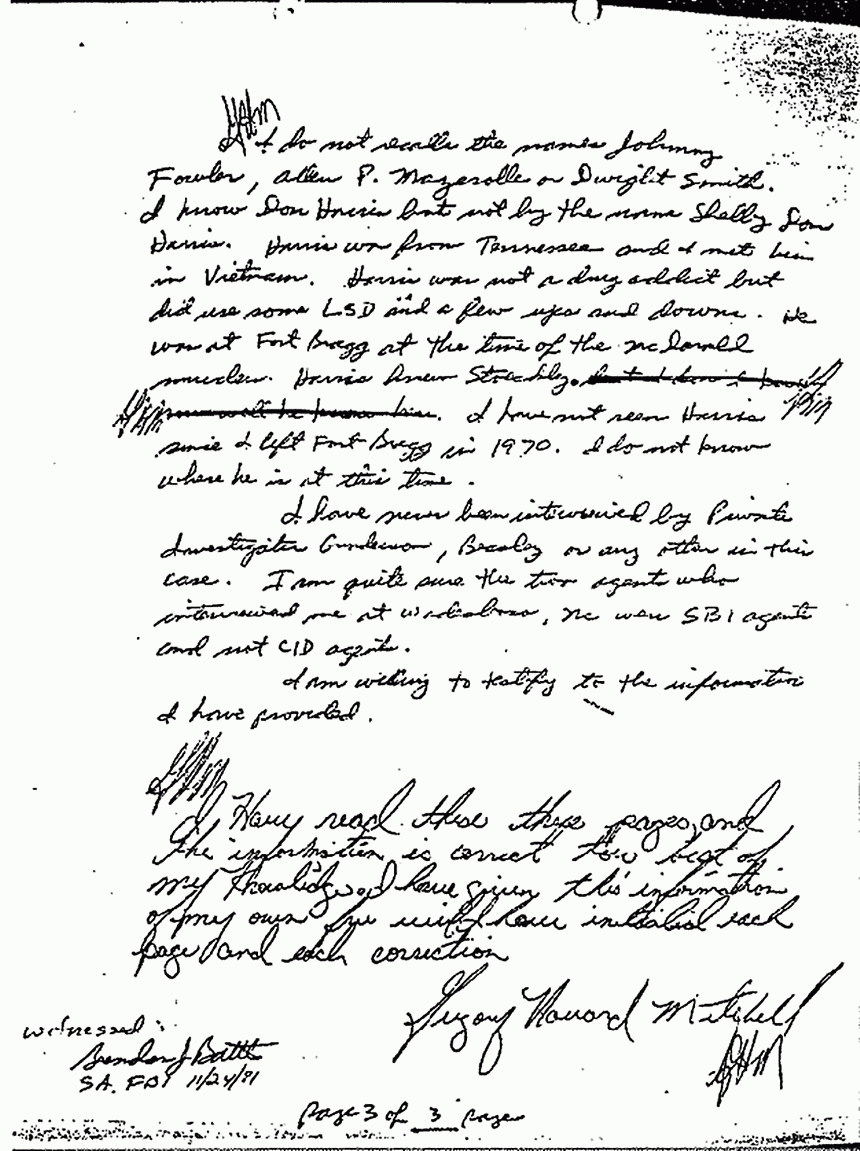 Nov. 24, 1981: Handwritten statement of Greg Mitchell, p. 3 of 3