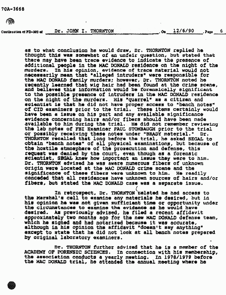 January 4, 1991: FBI File re: Dec. 6, 1990 interview of John Thornton, p. 6 of 7