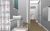 The Jeffrey MacDonald Case: Representation of hallway bathroom of the Jeffrey MacDonald apartment at 544 Castle Drive, facing south