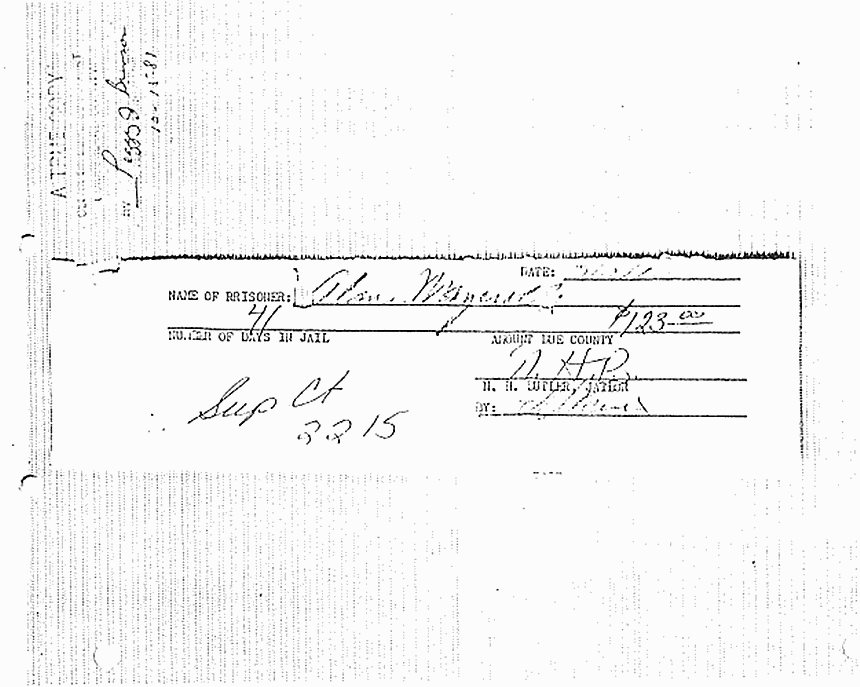 March 10, 1970: Prisoner sheet re: release of Allen Mazerolle from Cumberland County Jail