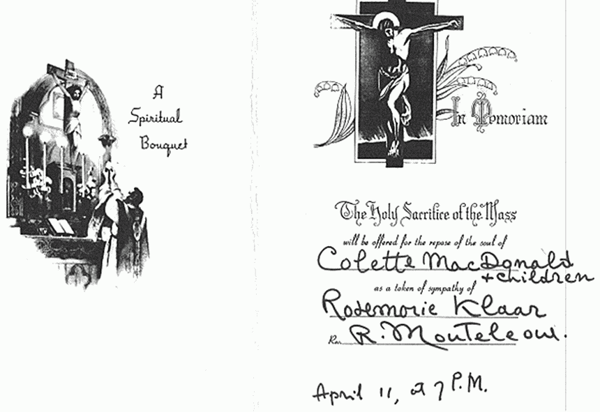 April 11, 1970: Program from Mass for Colette, Kimberley and Kristen MacDonald, p. 2 of 2