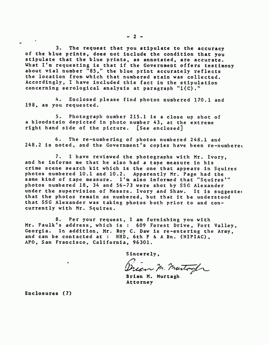 November 24, 1975: Letter to Bernard Segal from Brian Murtagh re: Jencks Act materials, p. 2 of 2