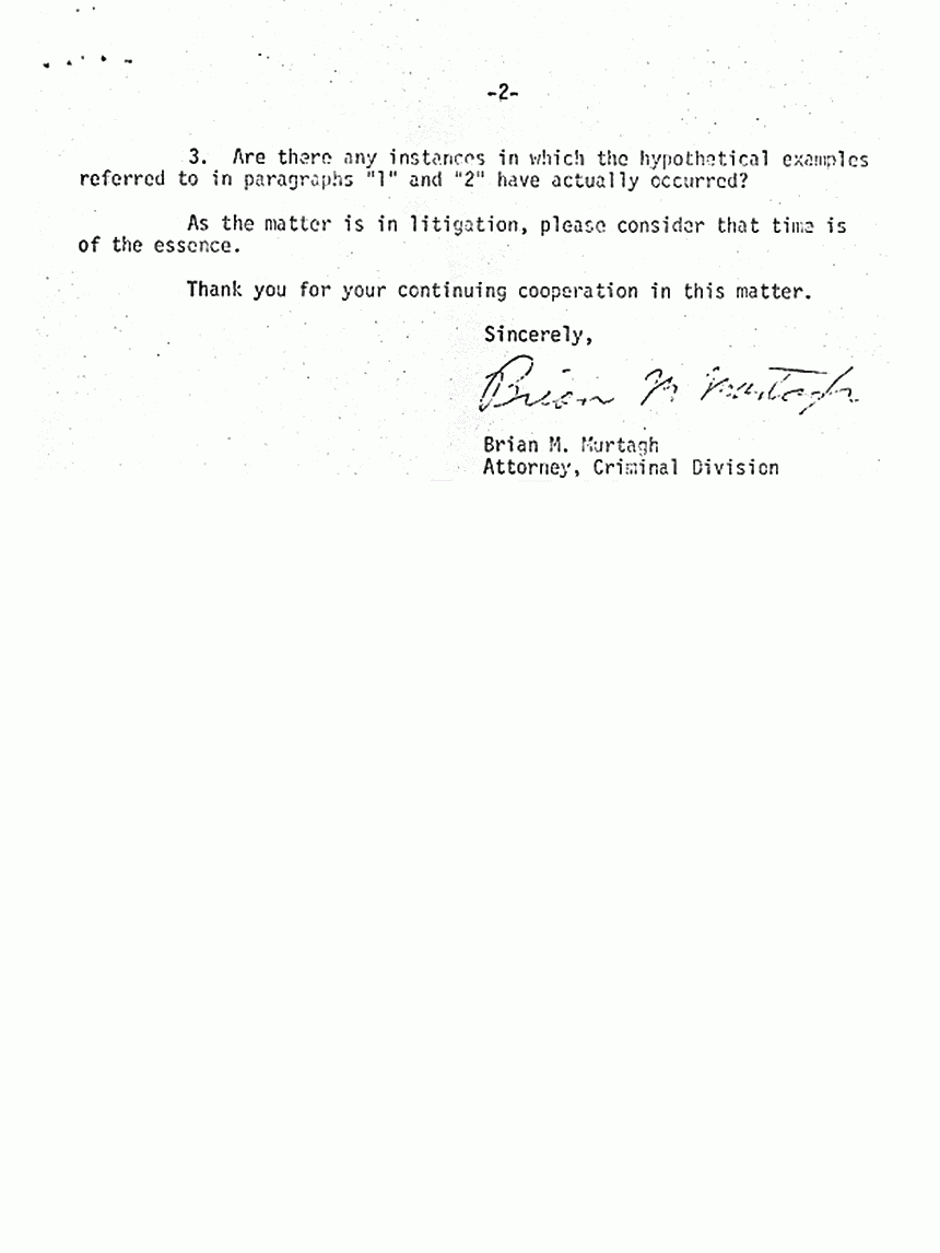 February 2, 1976: Letter from Brian Murtagh to Major General Wilton B. Persons, Jr., USA, The Judge Advocate General, p. 2 of 2