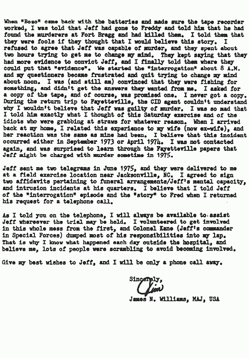 April 16, 1979: Letter from Major James Williams to Frances Fine, defense Litigation Assistant, p. 2 of 2