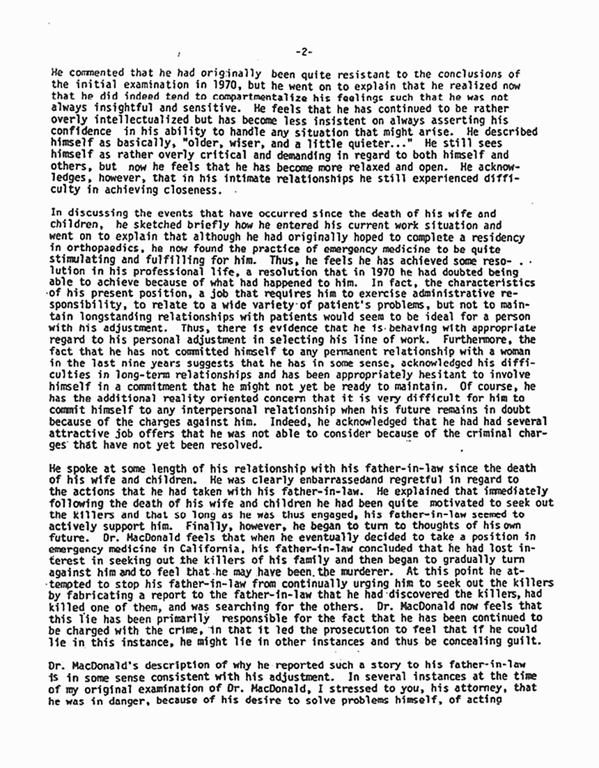 June 4, 1979: Letter from Dr. James Mack re: Psychological examination of Jeffrey MacDonald on May 25, 1979, p. 2 of 3