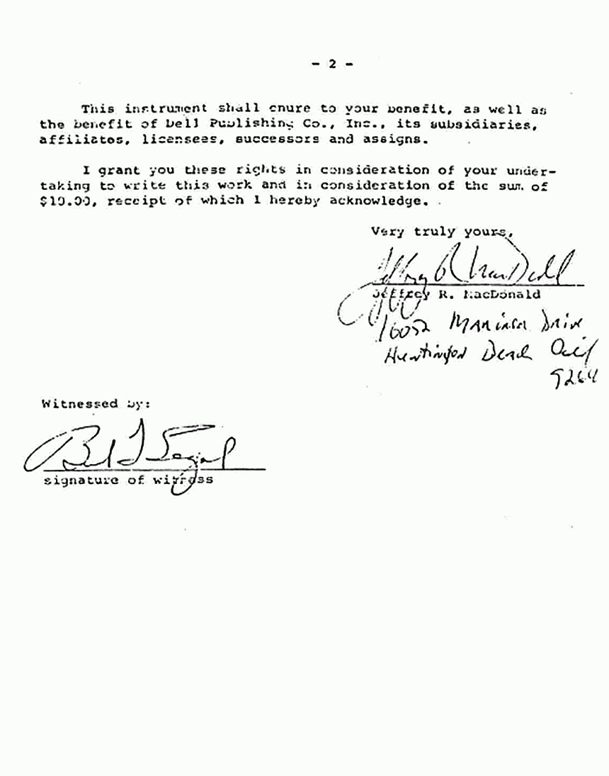 August 13, 1979: Letter from Jeffrey MacDonald to Joe McGinniss re: story rights for Fatal Vision, p. 2 of 2