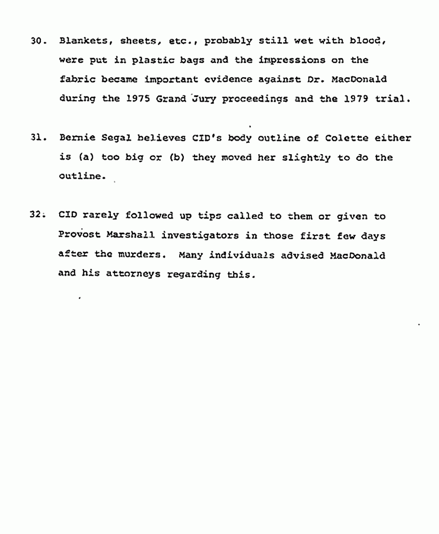 January 21, 1980: Ted Gunderson's summary of Jeffrey MacDonald's recollections of the crime scene investigation, p. 5 of 5