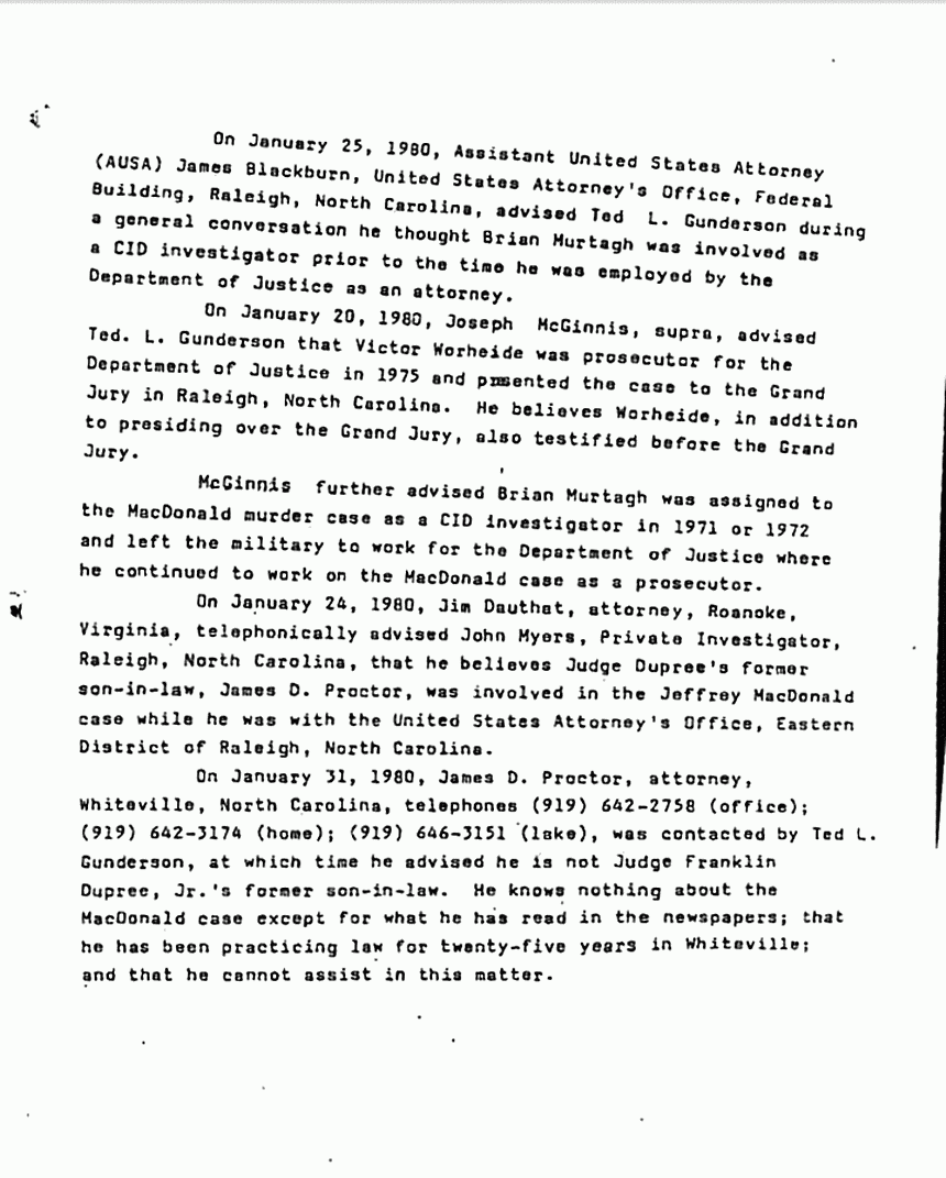 April 11, 1980: Investigative Report by Ted Gunderson: Possible conflict of interest, p. 2 of 7