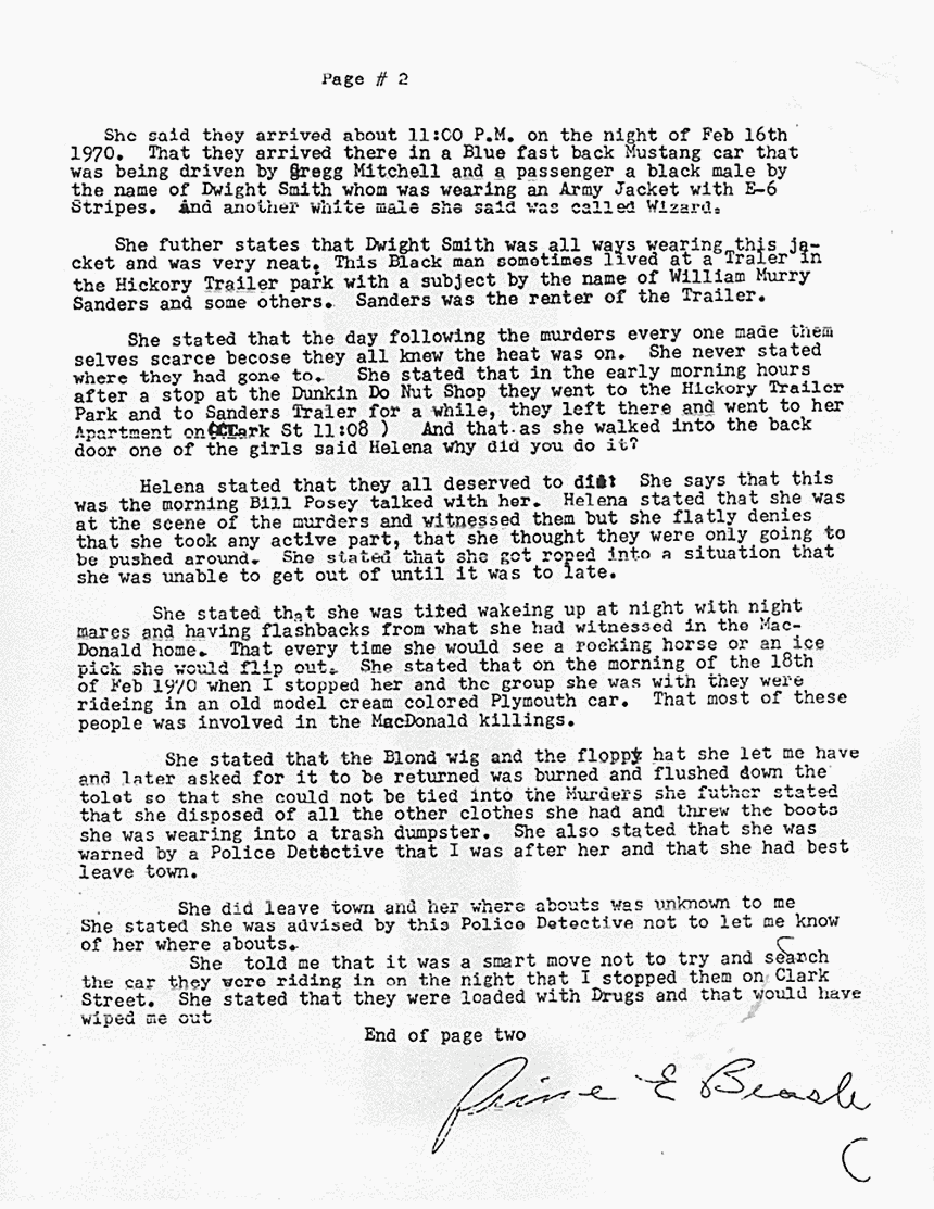 October 23, 1980: Memo from P. E. Beasley re: Interview with Helena Stoeckley, p. 2 of 3