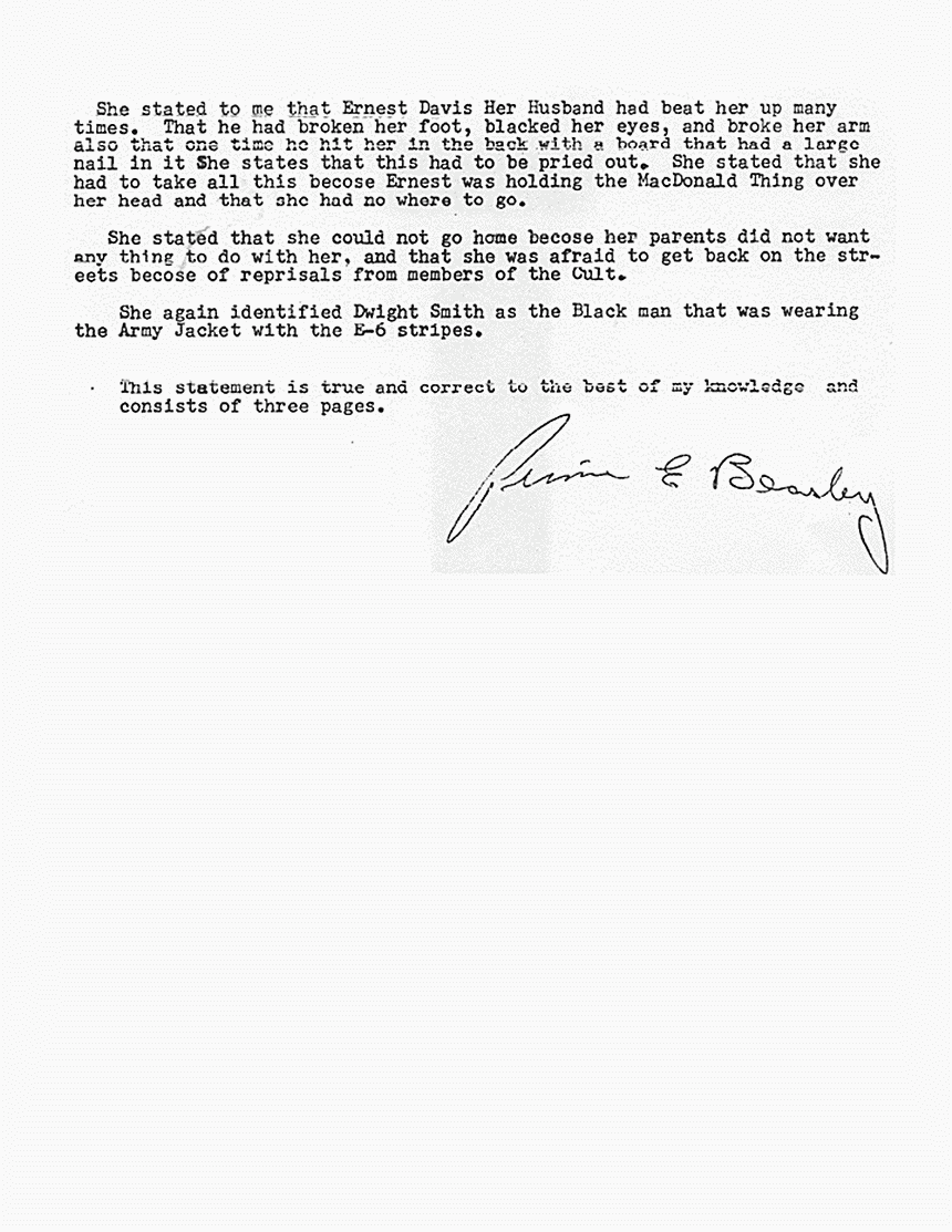October 23, 1980: Memo from P. E. Beasley re: Interview with Helena Stoeckley, p. 3 of 3