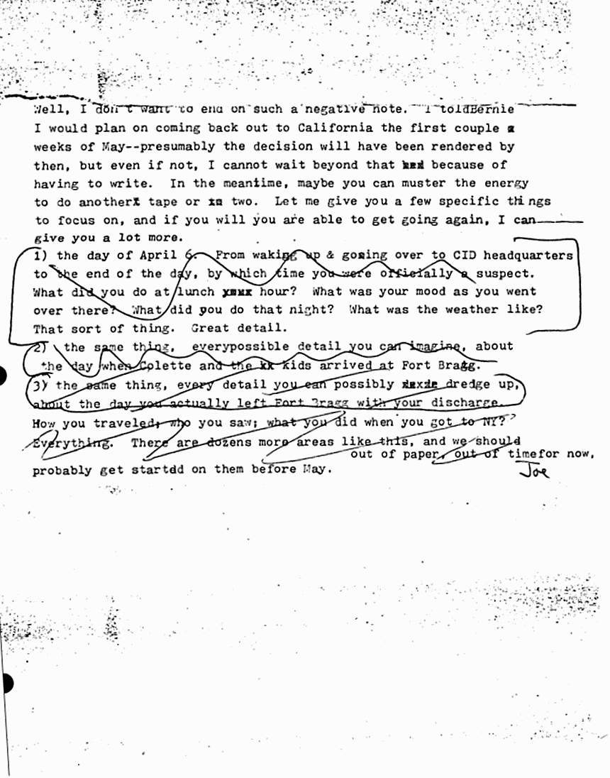 Circa 1980: Excerpt from letter from Joe McGinniss to Jeffrey MacDonald re: tapes for Fatal Vision