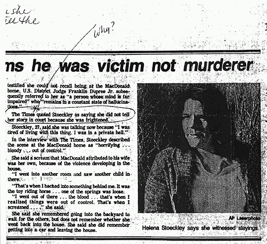 January 10, 1981: Newspaper Article: Woman in MacDonald Case Claims He Was Victim Not Murderer, The Register, (Fayetteville, N.C.), p. 2 of 2