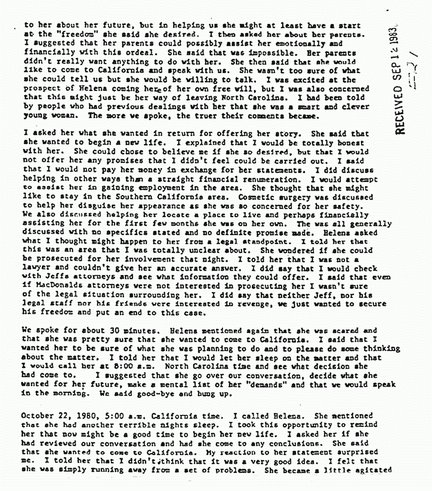 December 1, 1981: Letter from Phyllis Hughes to Ted Gunderson re: Helena Stoeckley, p. 2 of 3