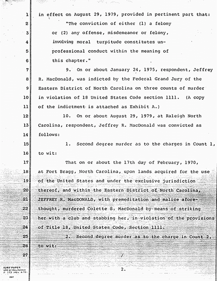 October 14, 1982: Supplemental Accusation by Robert Rowland re: Request for Hearing and Revocation of Jeffrey MacDonald's California medical license, p. 2 of 4