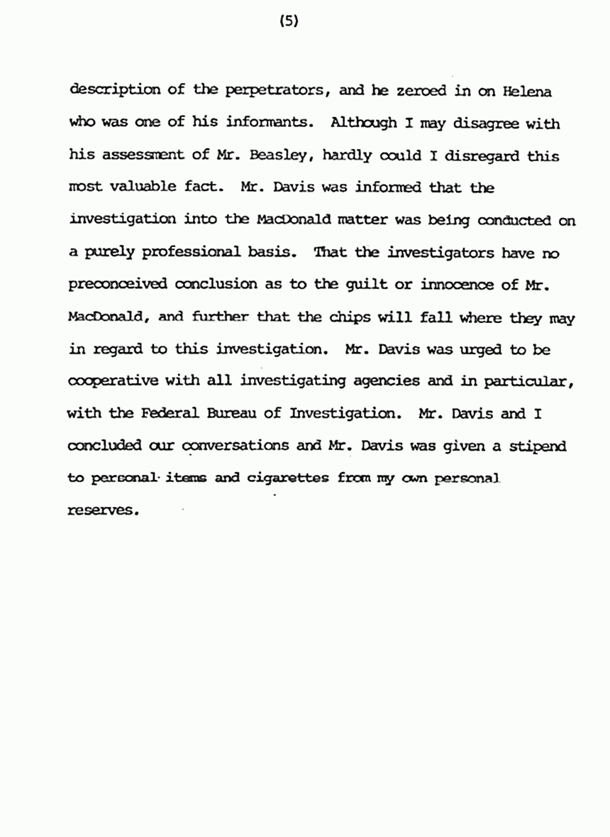 January 24, 1983: Memo from Ray Shedlick re: Interview with Ernest Davis, p. 5 of 5
