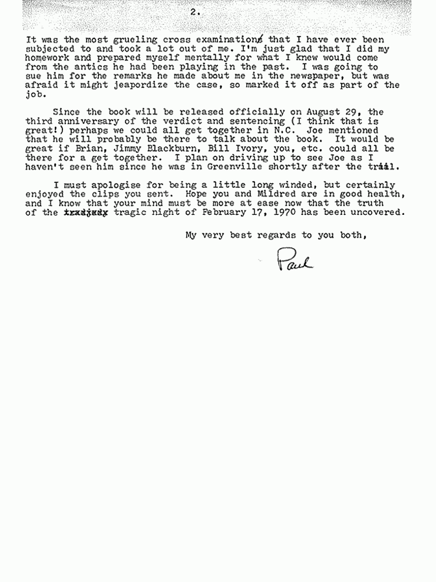 March 5, 1983: Letter from Paul Stombaugh to Freddy Kassab re: Ted Gunderson, Helena Stoeckley and the MacDonald murder case, p. 2 of 2