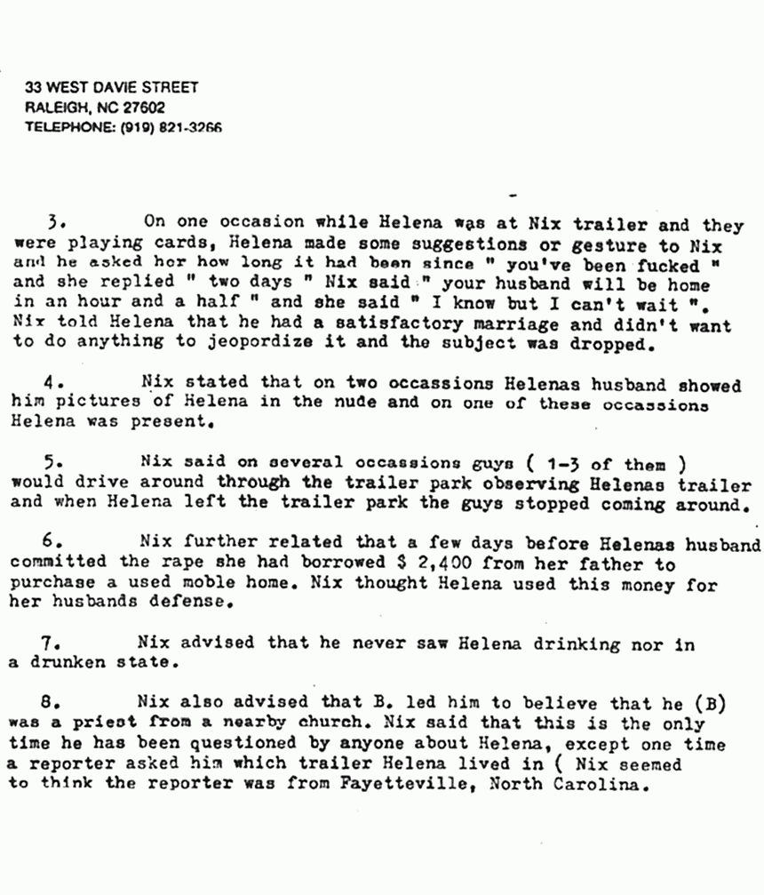 May 16, 1983: Memo from Raymond Couch re: Interview with Benny Nix re: Helena Stoeckley, p. 2 of 2