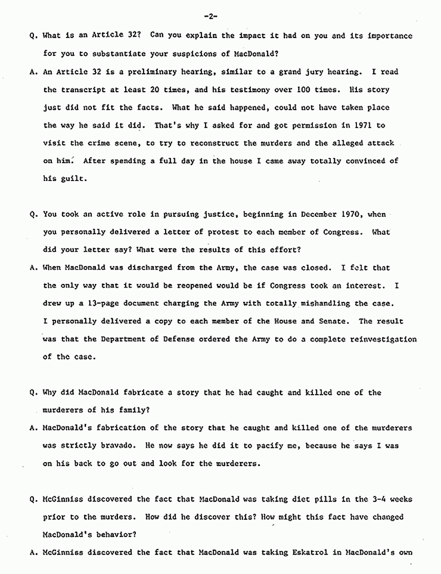 July 1984: New American Library: Fred Kassab Answers Questions About Jeffrey MacDonald and the Events Reported in Fatal Vision, p. 2 of 4