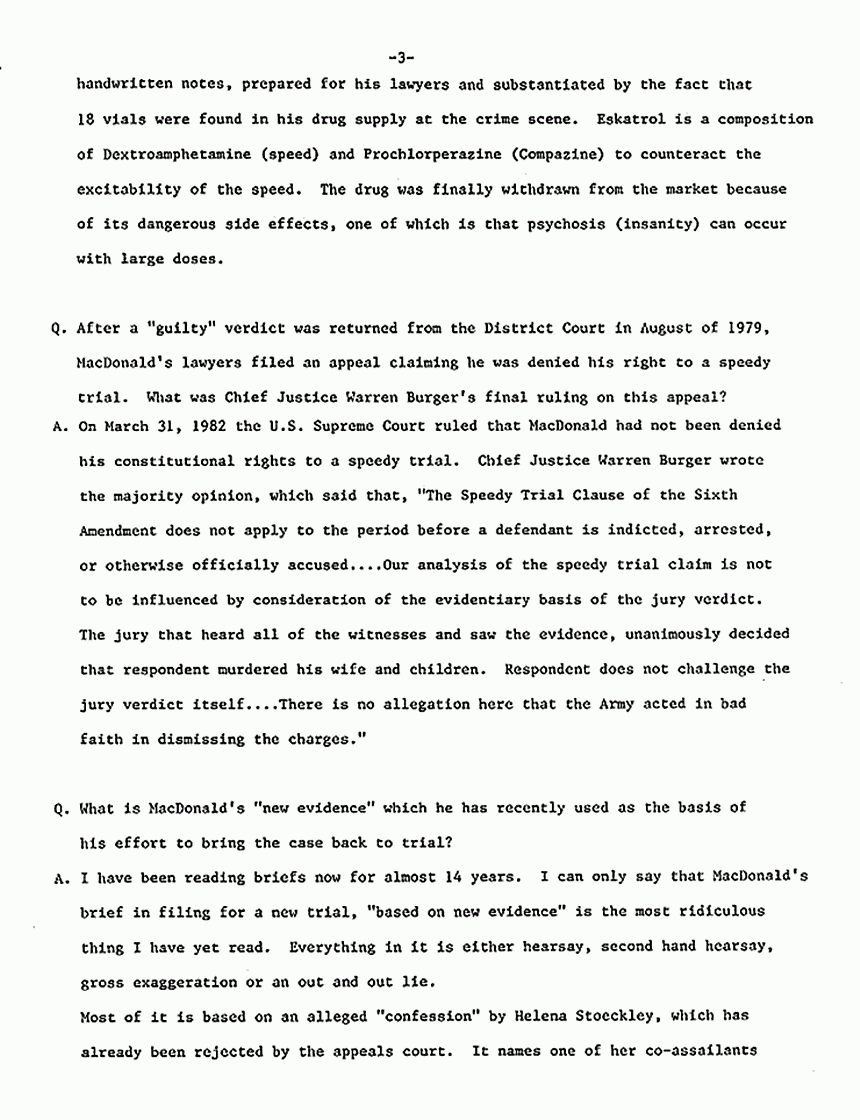 July 1984: New American Library: Fred Kassab Answers Questions About Jeffrey MacDonald and the Events Reported in Fatal Vision, p. 3 of 4