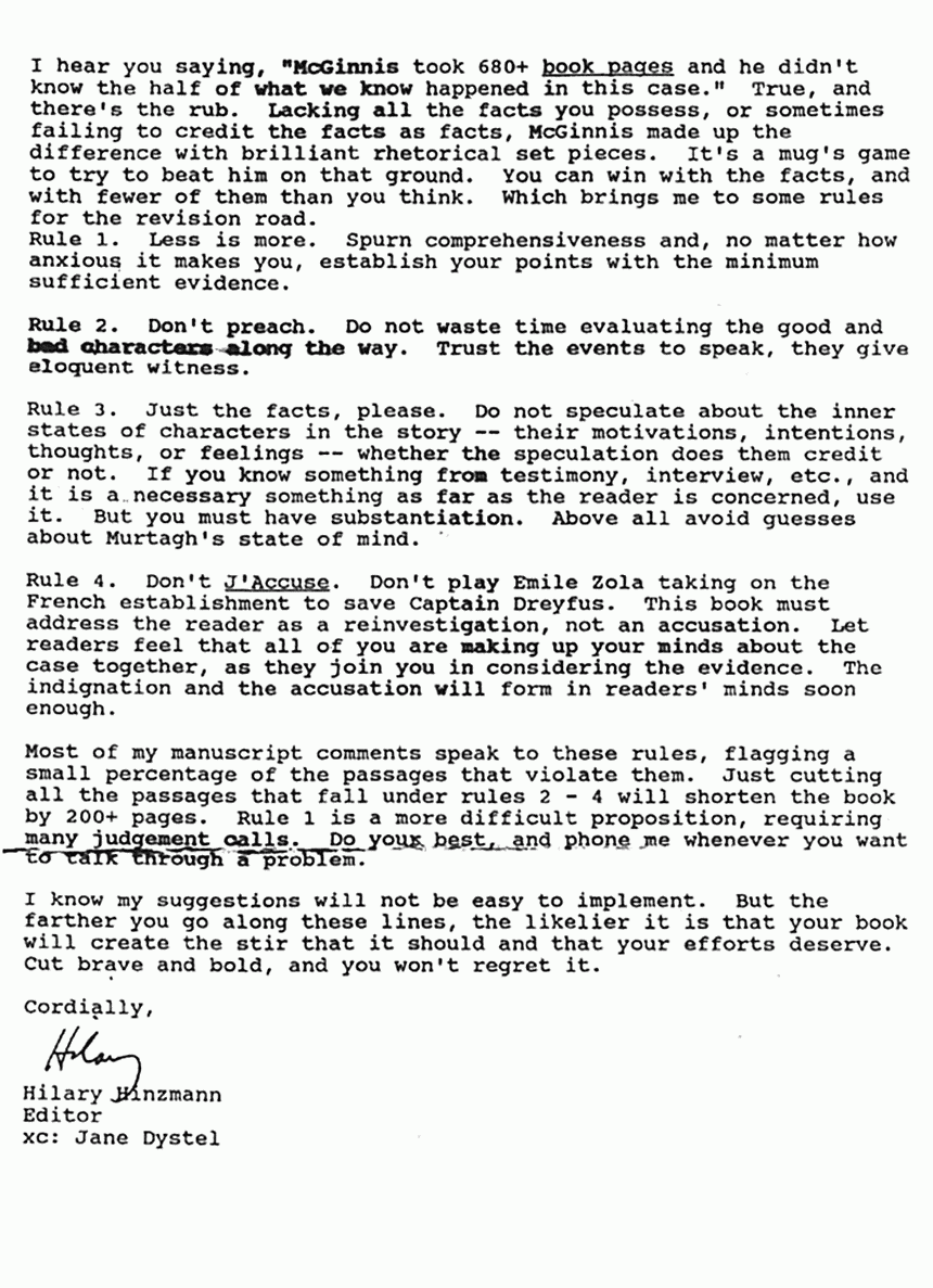August 27, 1990: Letter from Hilary Hinzmann to Fred Bost and Jerry Potter, re: Fatal Justice, p. 3 of 3