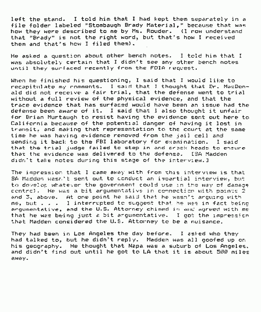 December 12, 1990: Memorandum from John Thornton re: Dec. 6, 1990 interview of Butch Madden (FBI), p. 4 of 4
