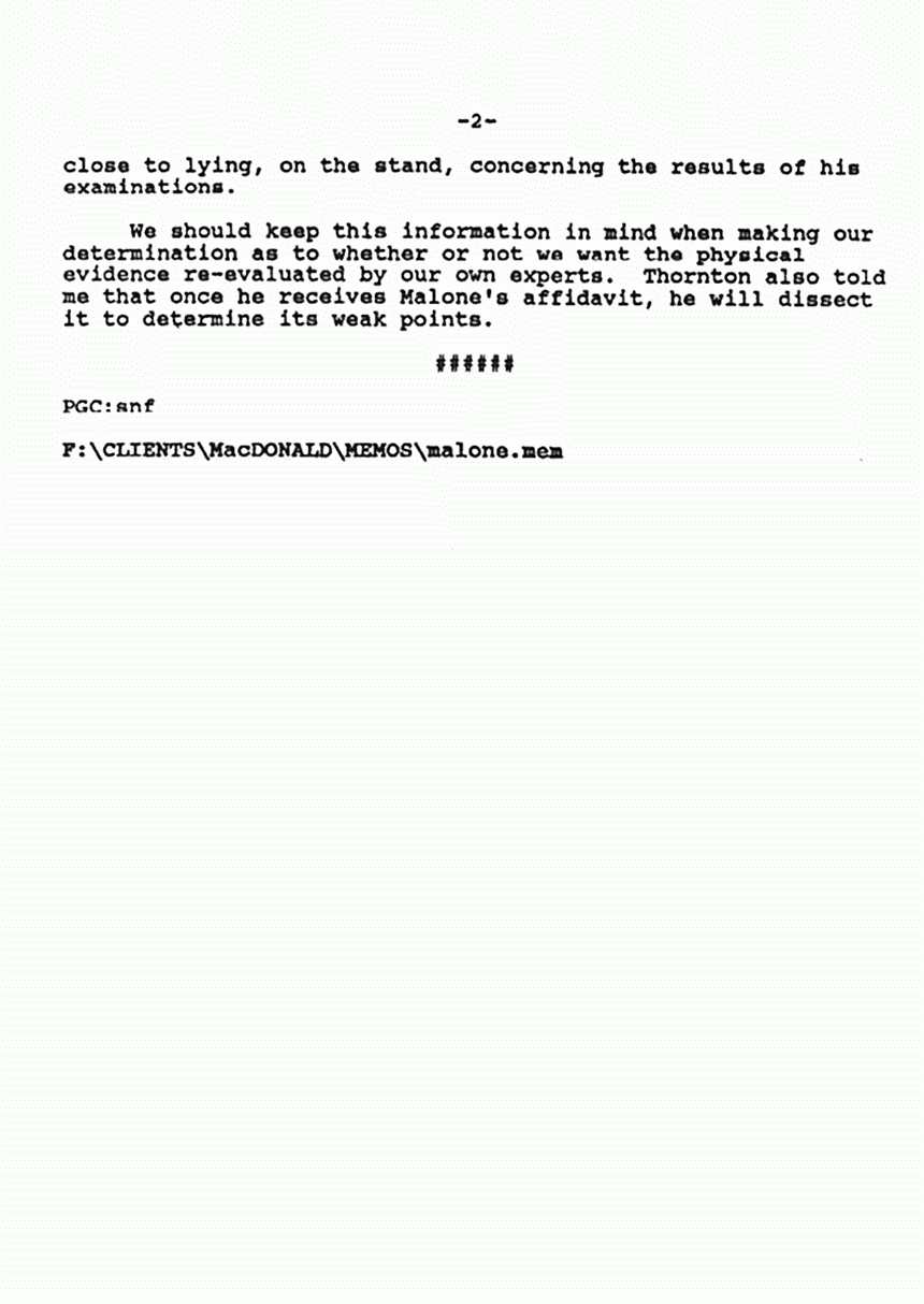 February 27, 1991: Memorandum from Philip Cormier re: Telephone conversation with John Thornton about Michael Malone (FBI), p. 2 of 2