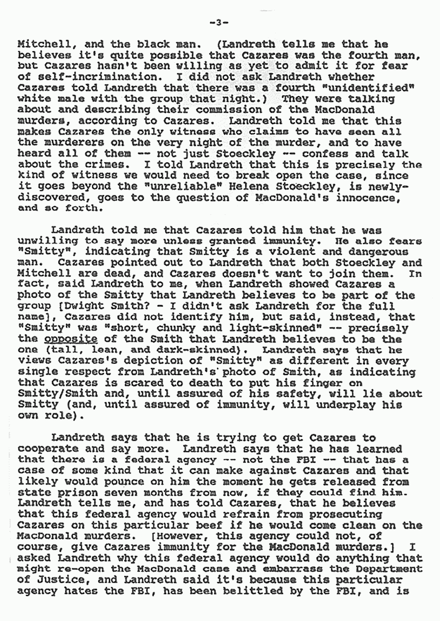 September 24, 1992: Memo (assumed from attorney Harvey Silverglate), re: telephone conversation with Ted Landreth, p. 3 of 5
