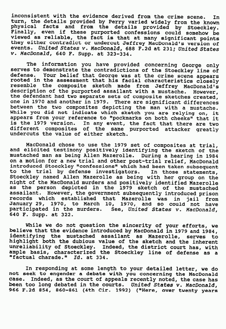 Circa October 1992: Letter from James Reynolds (DOJ) to Ted Landreth, re: suspect George, p. 4 of 5