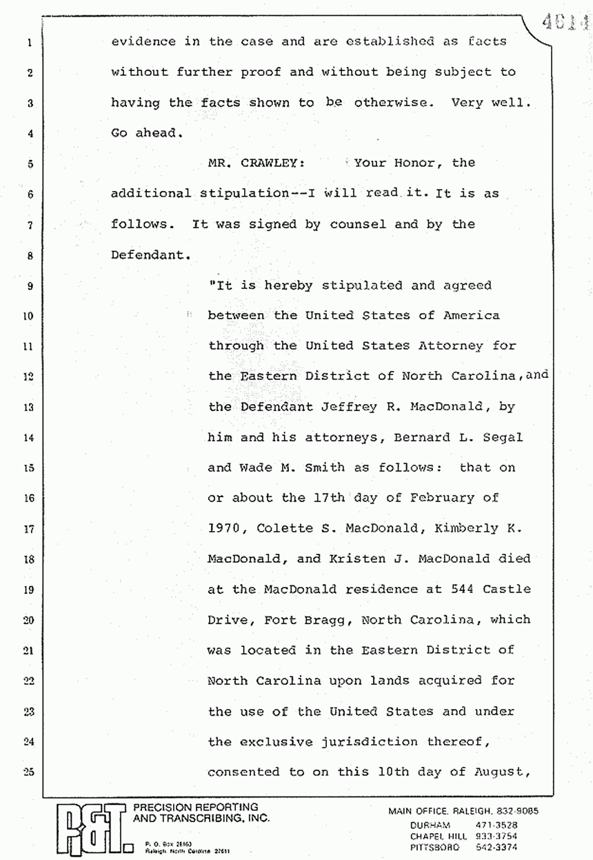 August 10, 1979: Reading of Jeffrey MacDonald's statements and Esquire magazine articles at trial, p. 5 of 151
