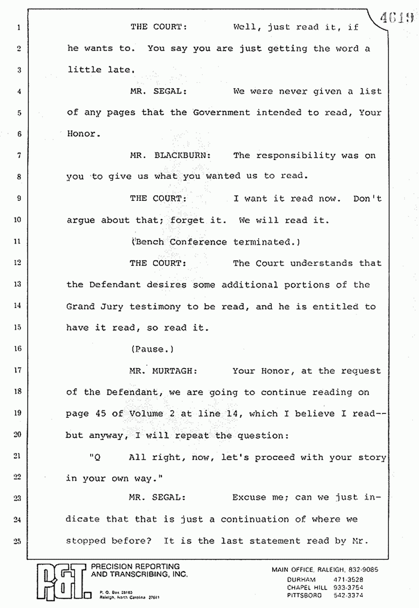 August 10, 1979: Reading of Jeffrey MacDonald's statements and Esquire magazine articles at trial, p. 10 of 151