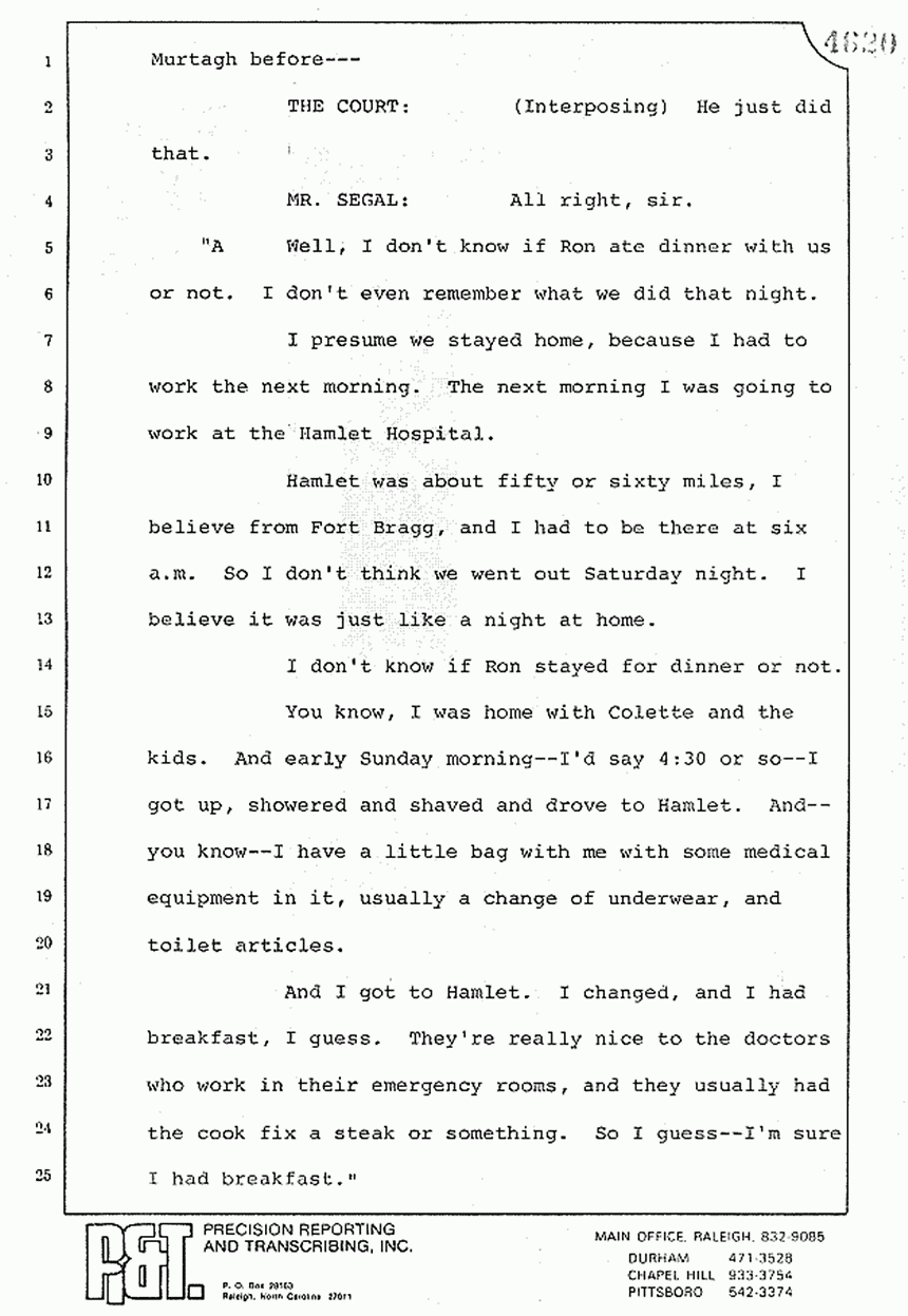 August 10, 1979: Reading of Jeffrey MacDonald's statements and Esquire magazine articles at trial, p. 11 of 151
