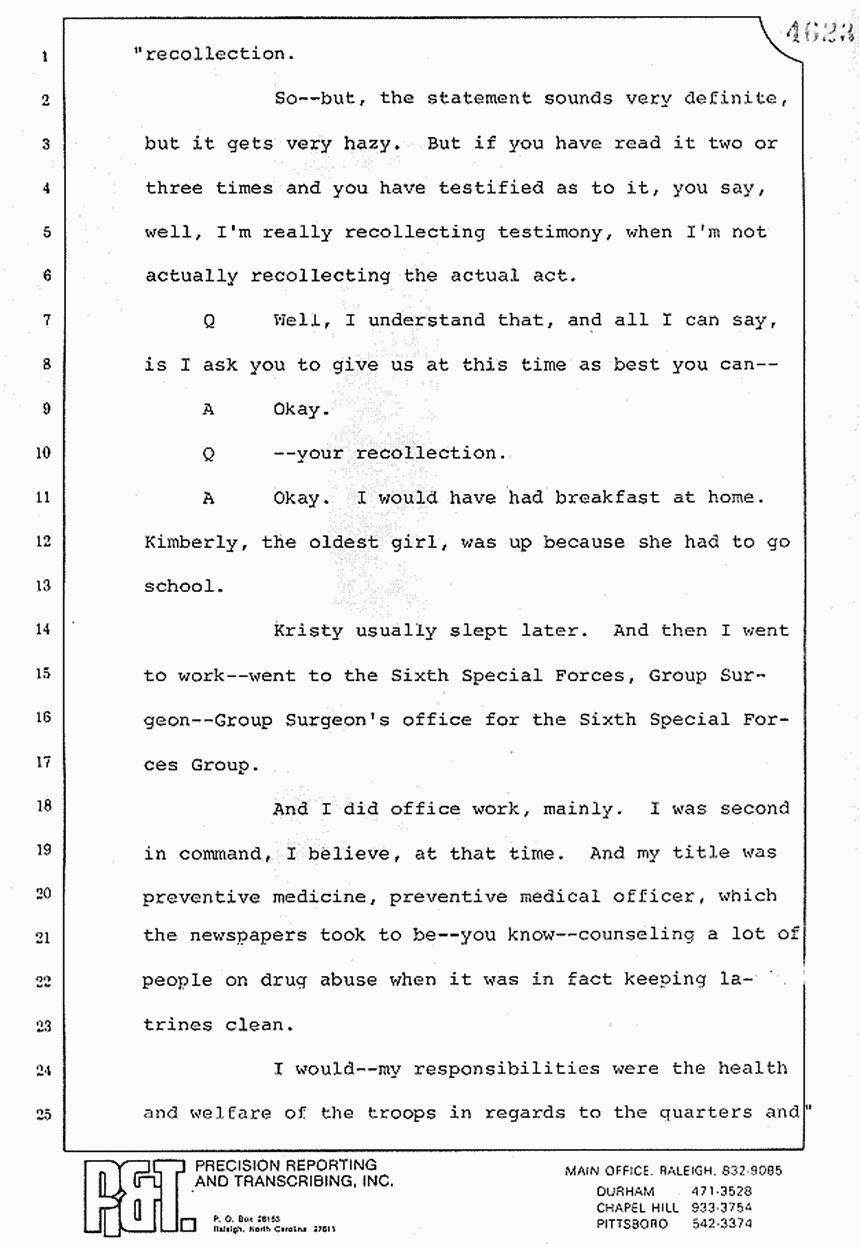 August 10, 1979: Reading of Jeffrey MacDonald's statements and Esquire magazine articles at trial, p. 14 of 151