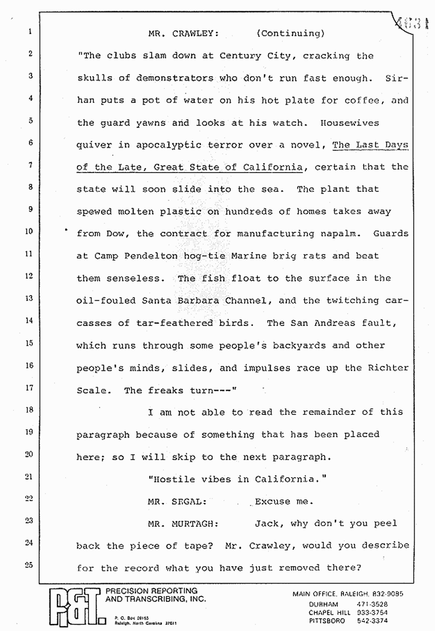 August 10, 1979: Reading of Jeffrey MacDonald's statements and Esquire magazine articles at trial, p. 22 of 151