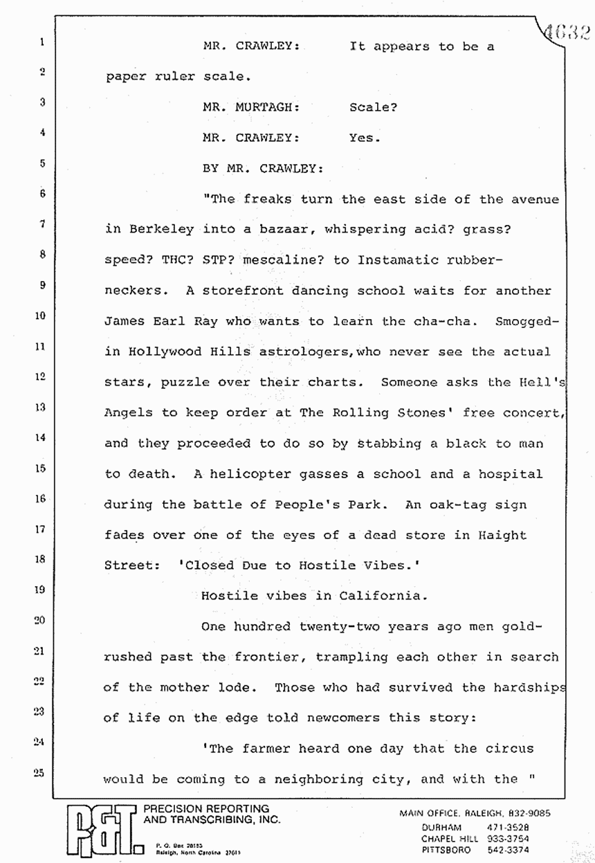 August 10, 1979: Reading of Jeffrey MacDonald's statements and Esquire magazine articles at trial, p. 23 of 151