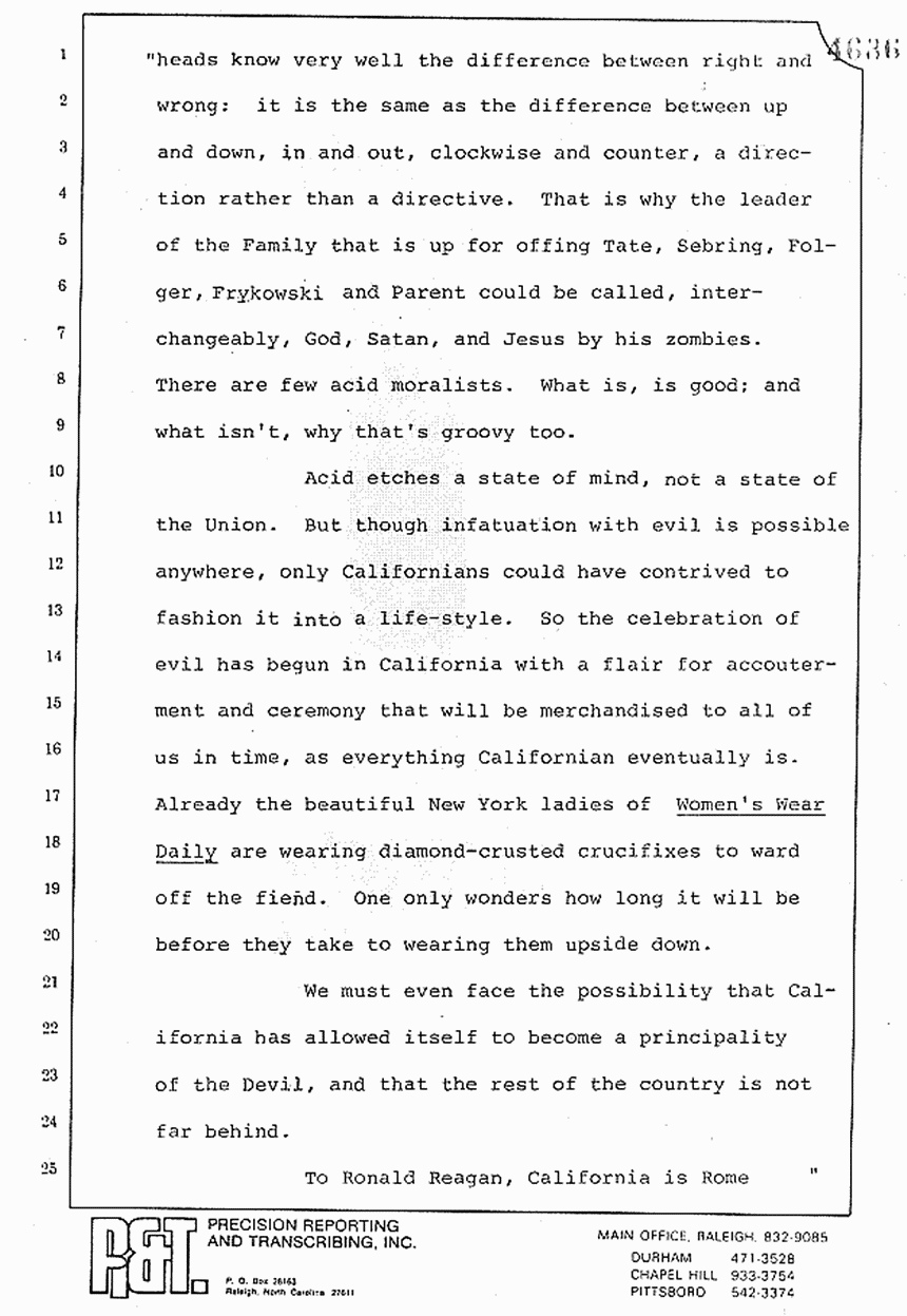 August 10, 1979: Reading of Jeffrey MacDonald's statements and Esquire magazine articles at trial, p. 27 of 151