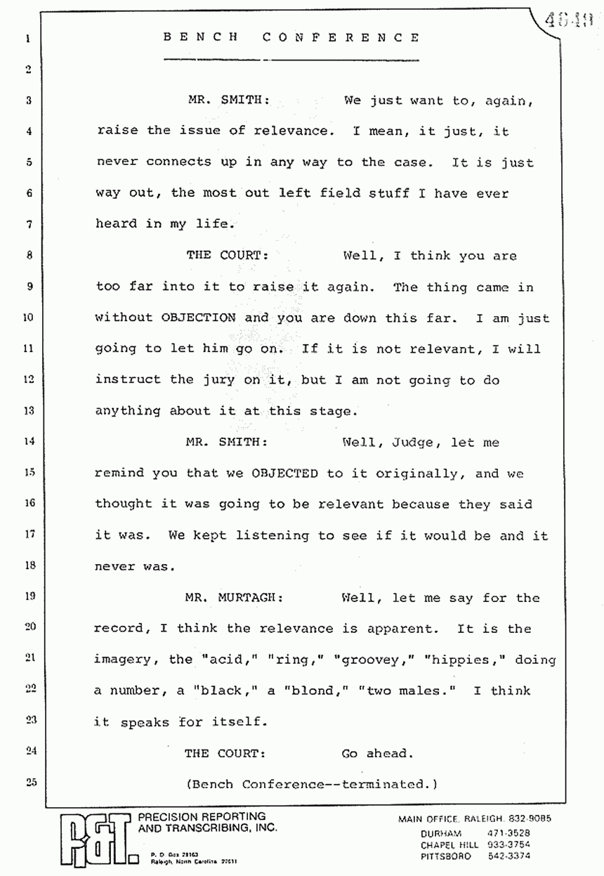 August 10, 1979: Reading of Jeffrey MacDonald's statements and Esquire magazine articles at trial, p. 40 of 151
