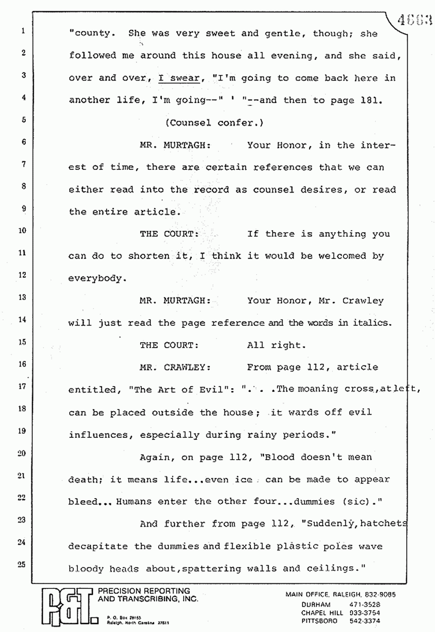 August 10, 1979: Reading of Jeffrey MacDonald's statements and Esquire magazine articles at trial, p. 54 of 151