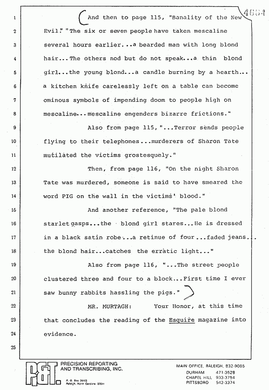 August 10, 1979: Reading of Jeffrey MacDonald's statements and Esquire magazine articles at trial, p. 55 of 151