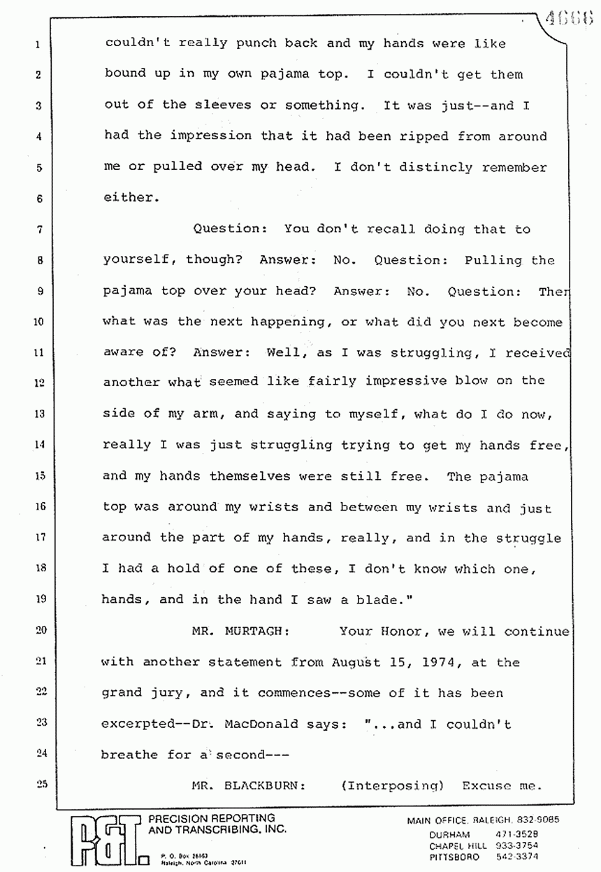 August 10, 1979: Reading of Jeffrey MacDonald's statements and Esquire magazine articles at trial, p. 57 of 151