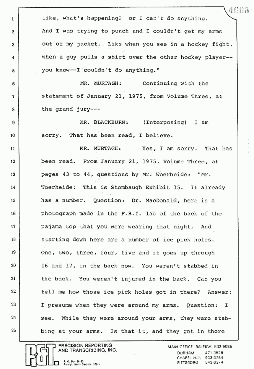 August 10, 1979: Reading of Jeffrey MacDonald's statements and Esquire magazine articles at trial, p. 59 of 151