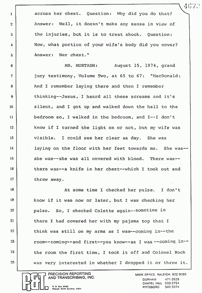 August 10, 1979: Reading of Jeffrey MacDonald's statements and Esquire magazine articles at trial, p. 63 of 151
