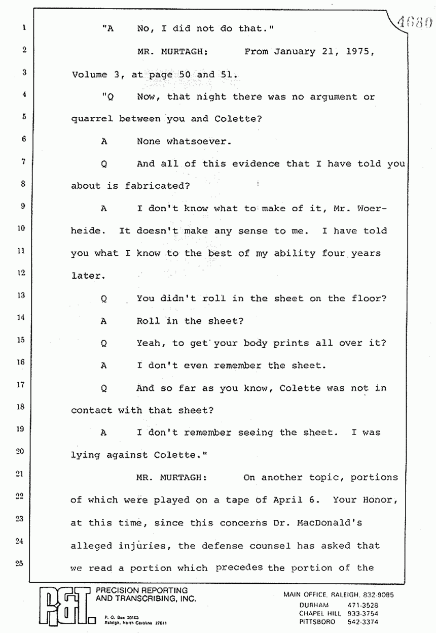 August 10, 1979: Reading of Jeffrey MacDonald's statements and Esquire magazine articles at trial, p. 71 of 151
