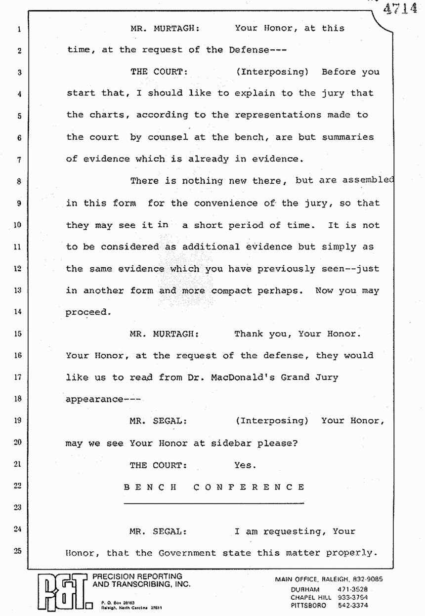 August 10, 1979: Reading of Jeffrey MacDonald's statements and Esquire magazine articles at trial, p. 105 of 151
