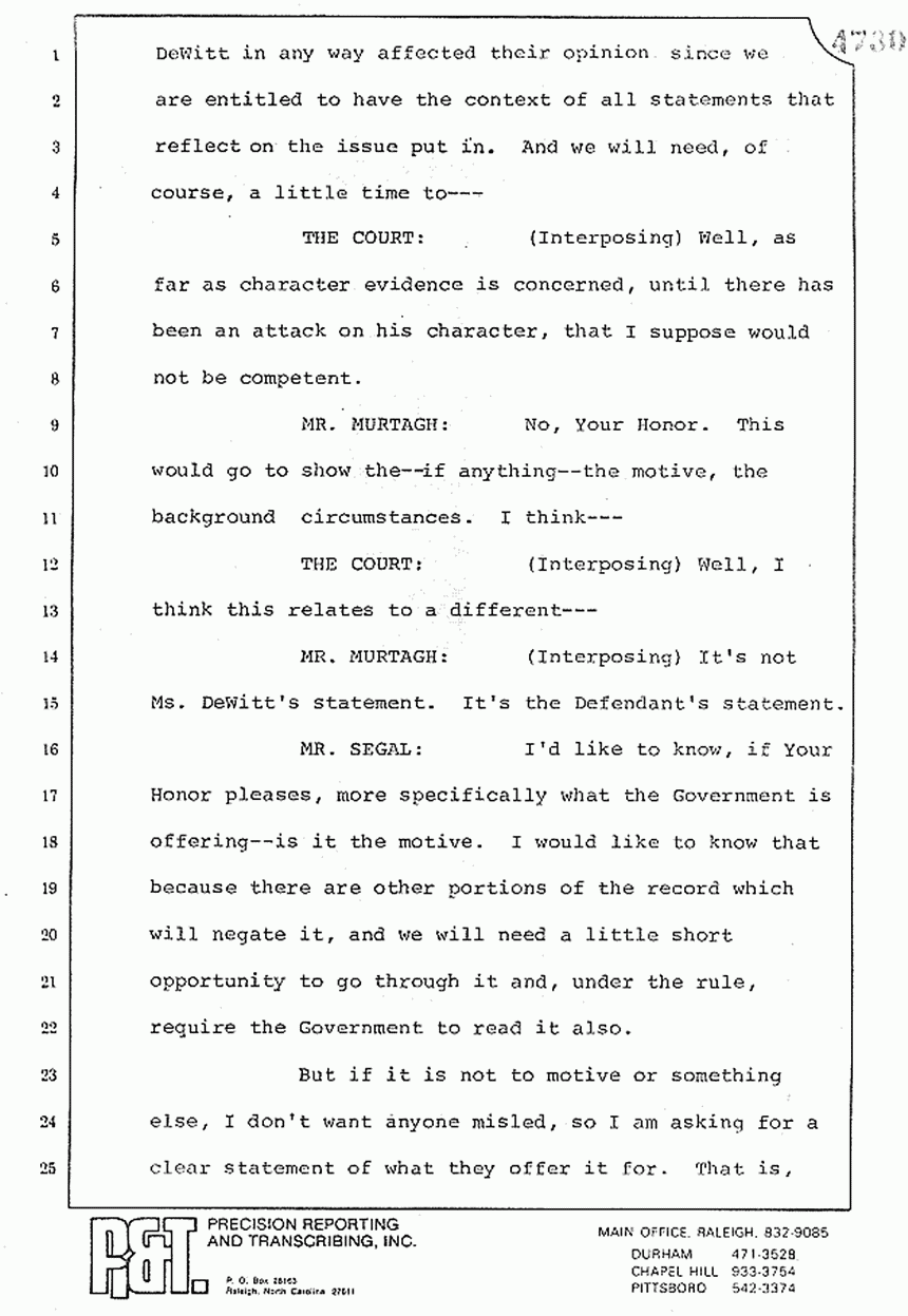 August 10, 1979: Reading of Jeffrey MacDonald's statements and Esquire magazine articles at trial, p. 121 of 151