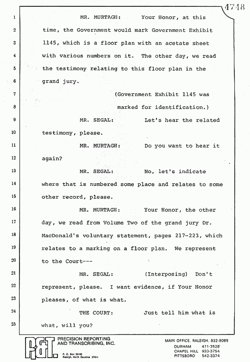 August 10, 1979: Reading of Jeffrey MacDonald's statements and Esquire magazine articles at trial, p. 139 of 151