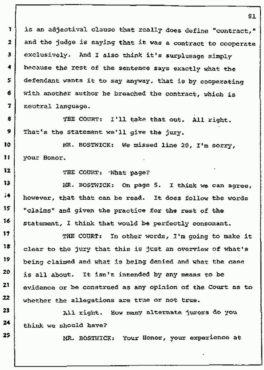 Los Angeles, California Civil Trial<br>Jeffrey MacDonald vs. Joe McGinniss<br><br>July 7, 1987:<br>Discussion of motions prior to jury selection, p. 81