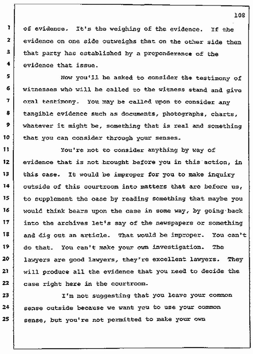Los Angeles, California Civil Trial<br>Jeffrey MacDonald vs. Joe McGinniss<br><br>July 7, 1987: Jury selection, p. 108