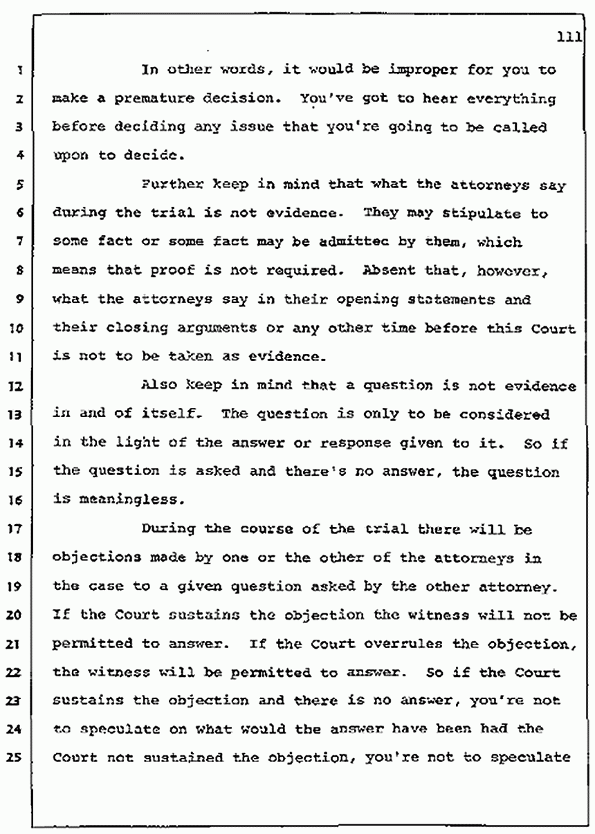Los Angeles, California Civil Trial<br>Jeffrey MacDonald vs. Joe McGinniss<br><br>July 7, 1987: Jury selection, p. 111