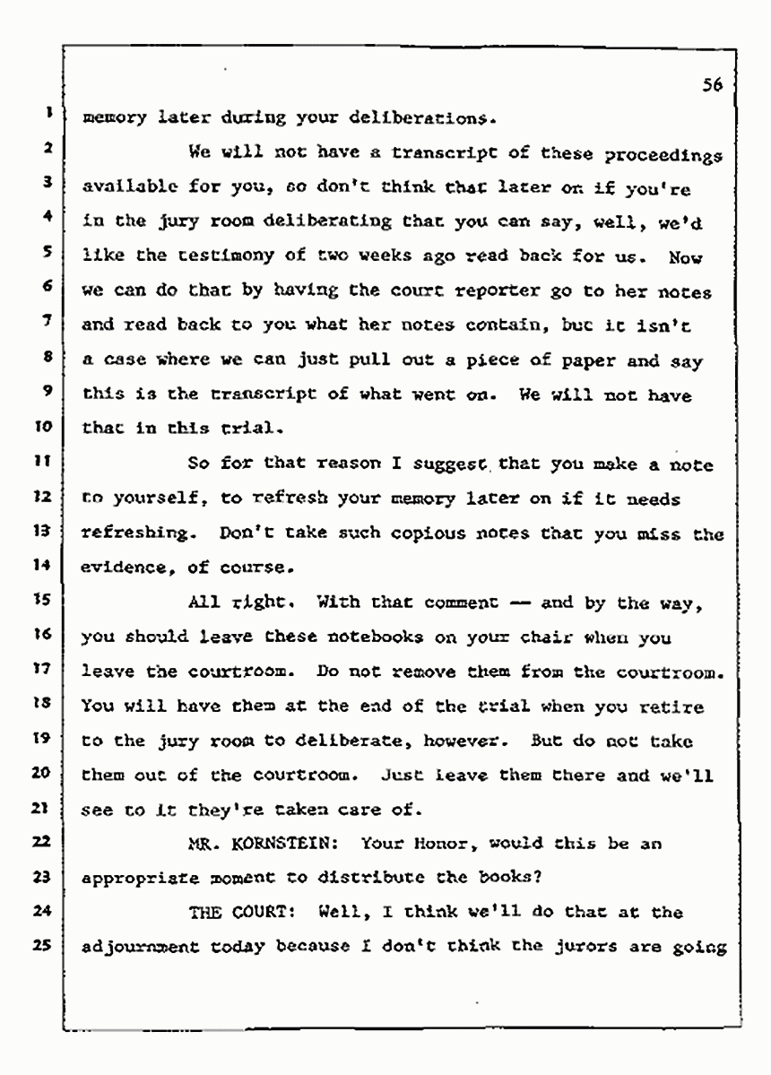 Los Angeles, California<br>Jeffrey MacDonald vs. Joe McGinniss Civil Trial<br><br>July 8, 1987: Opening Statements, p. 56